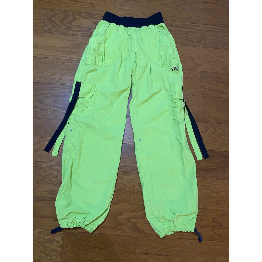 Zumba Fitness Pants Medium Green Stretch Waist Hip Hop Dance Rave Neon